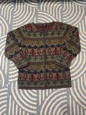 Lost Horizons Handknit Nepal Wool Long Cardigan Geometric
